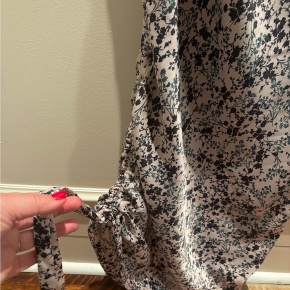 Wayf Oriental Flower Pattern Pull Gather Midi Dress - Picture 4 of 5